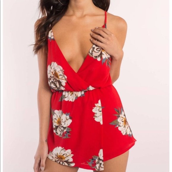 Tobi Pants - Red Floral Print Romper